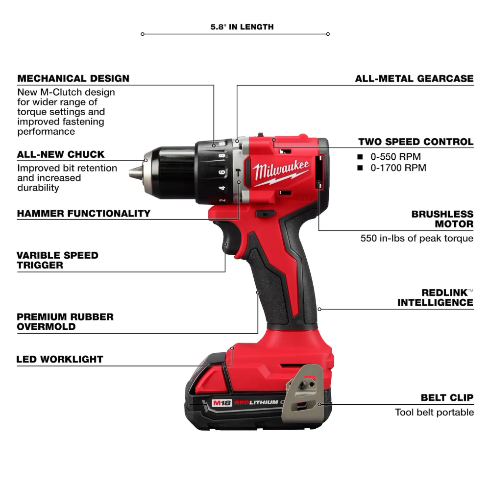 Milwaukee M18 Compact Brushless 1/2" Hammer Drill/Driver Kit from GME Supply